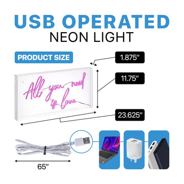 All You Need Is Love 23.63" X 11.75" Contemporary Glam Acrylic Box USB Operated LED Neon Light - JONATHAN Y
